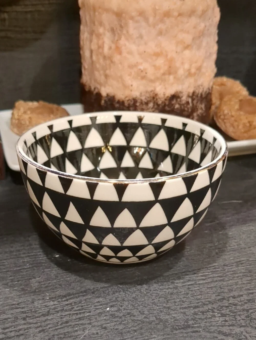 Thyme & Table Black & White Stoneware Bowls - Set of 2 Geometric Gold Rim